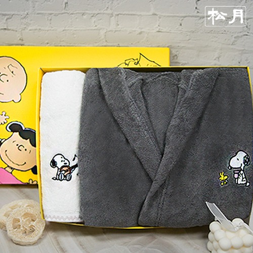 스누피 어린이 샤워가운&amp;심플무지 수건 선물세트(쇼핑백)