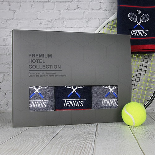 스페셜라인 테니스수건 페이스타올 3매 선물세트(프리미엄손잡이케이스)
